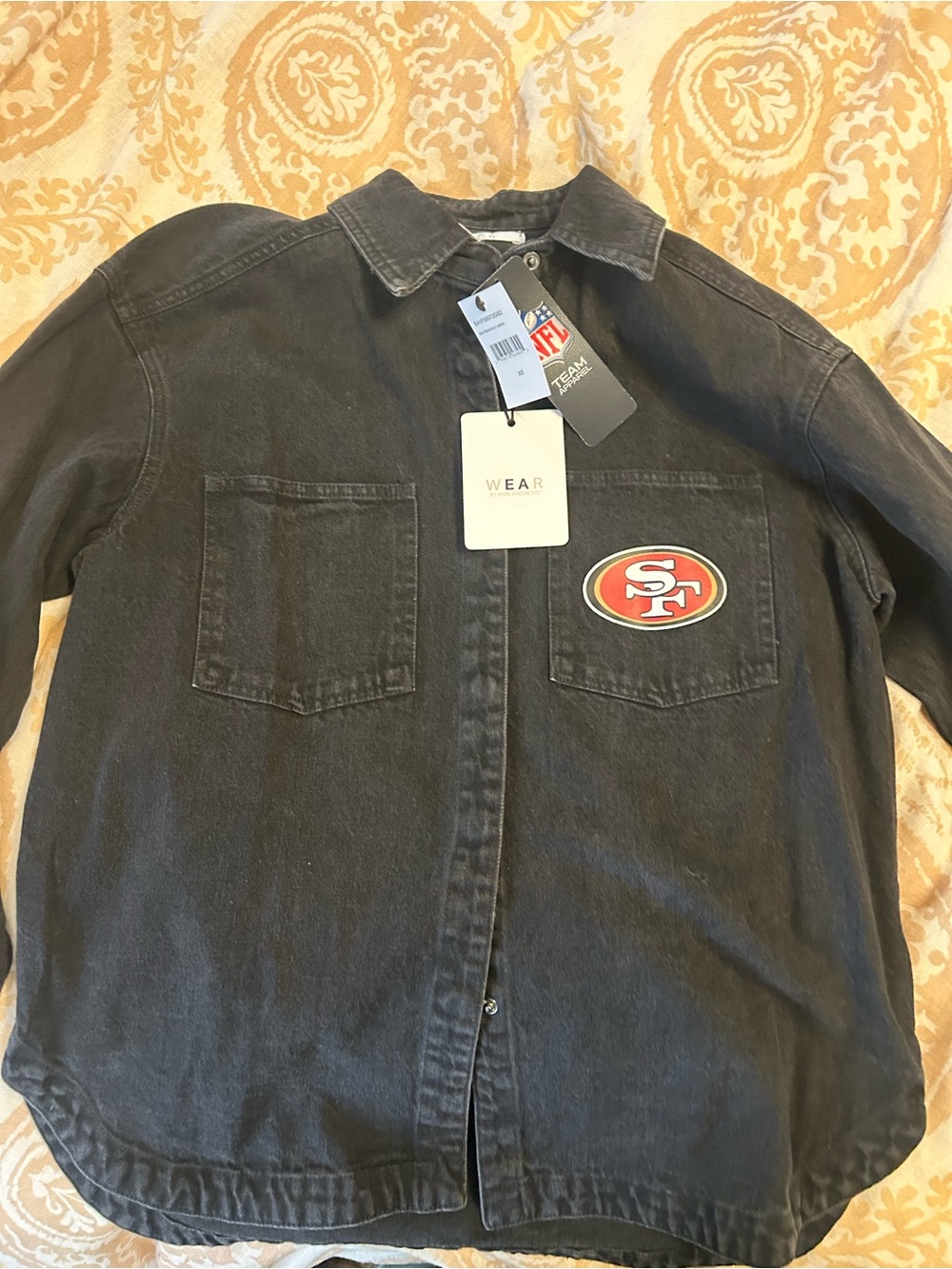 San Francisco 49ers Black Button-Up Denim Shirt Jacket Erin Andrew’s NWT